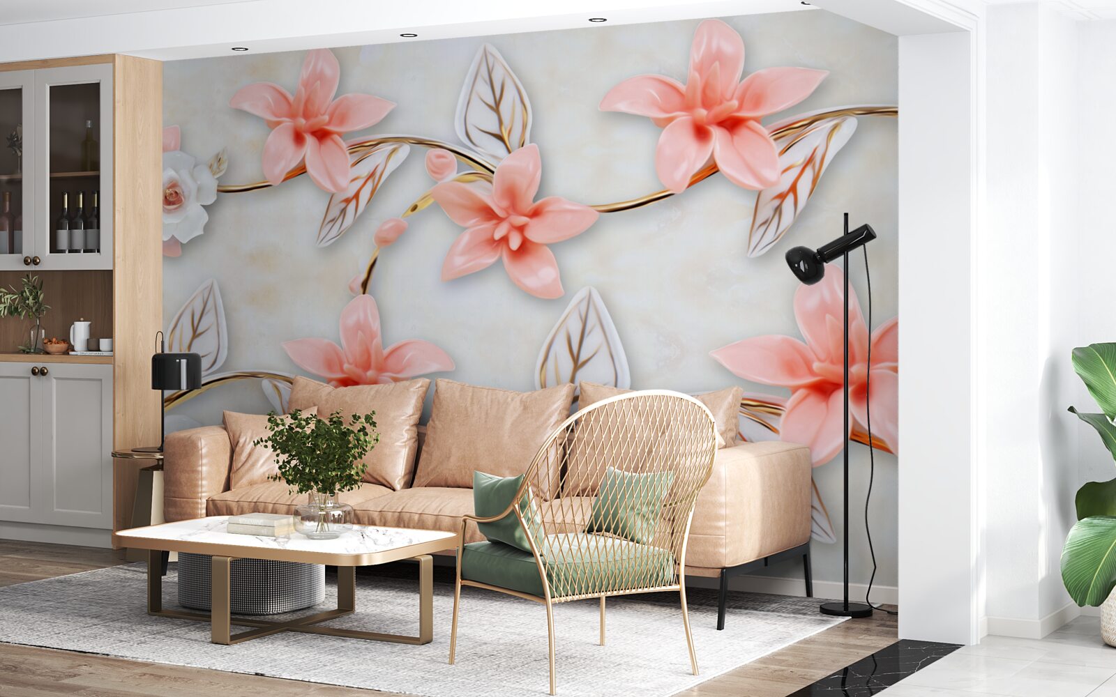 Фотошпалери рожеві магнолії на гілках