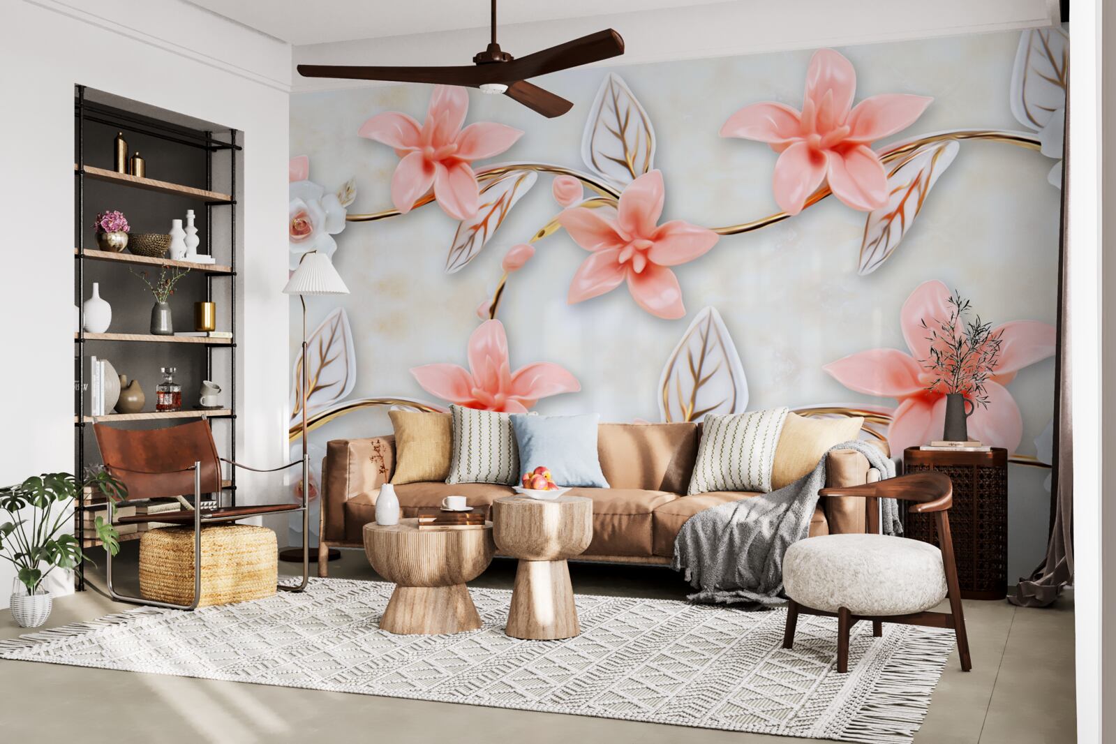 Фотошпалери рожеві магнолії на гілках