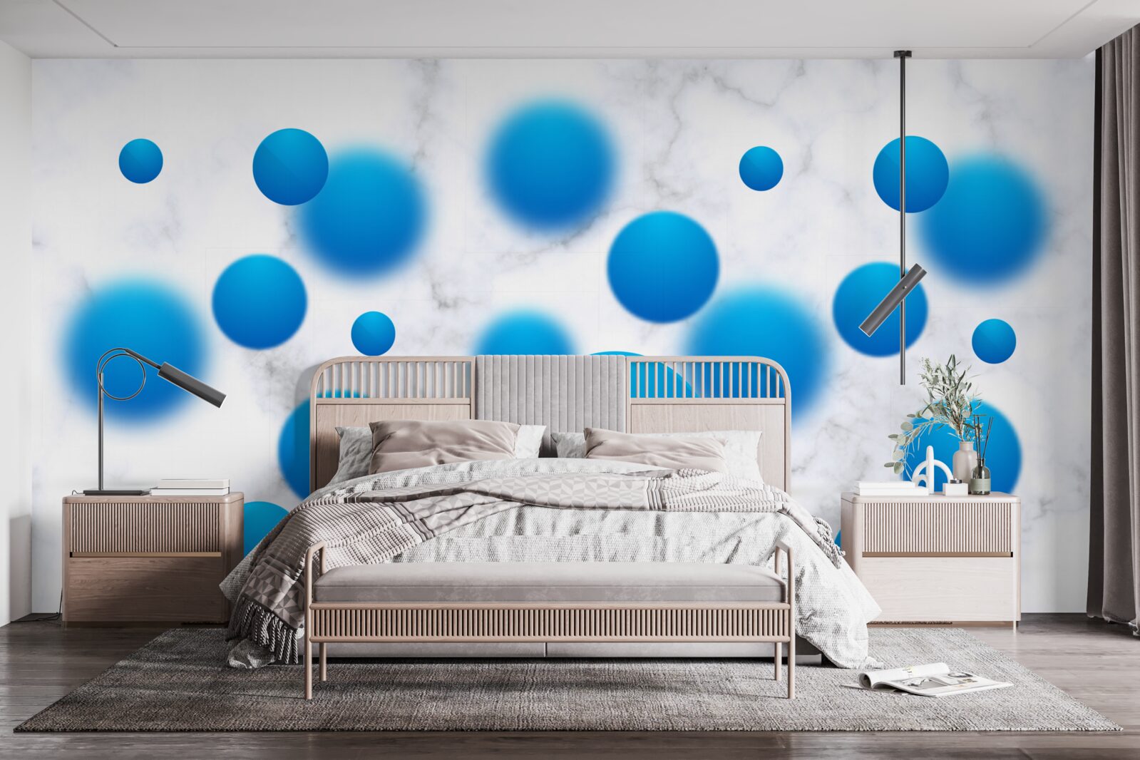 Фотошпалери сині кола, що плавають у повітрі