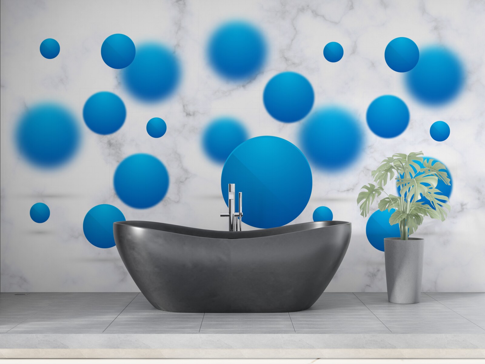 Фотошпалери сині кола, що плавають у повітрі