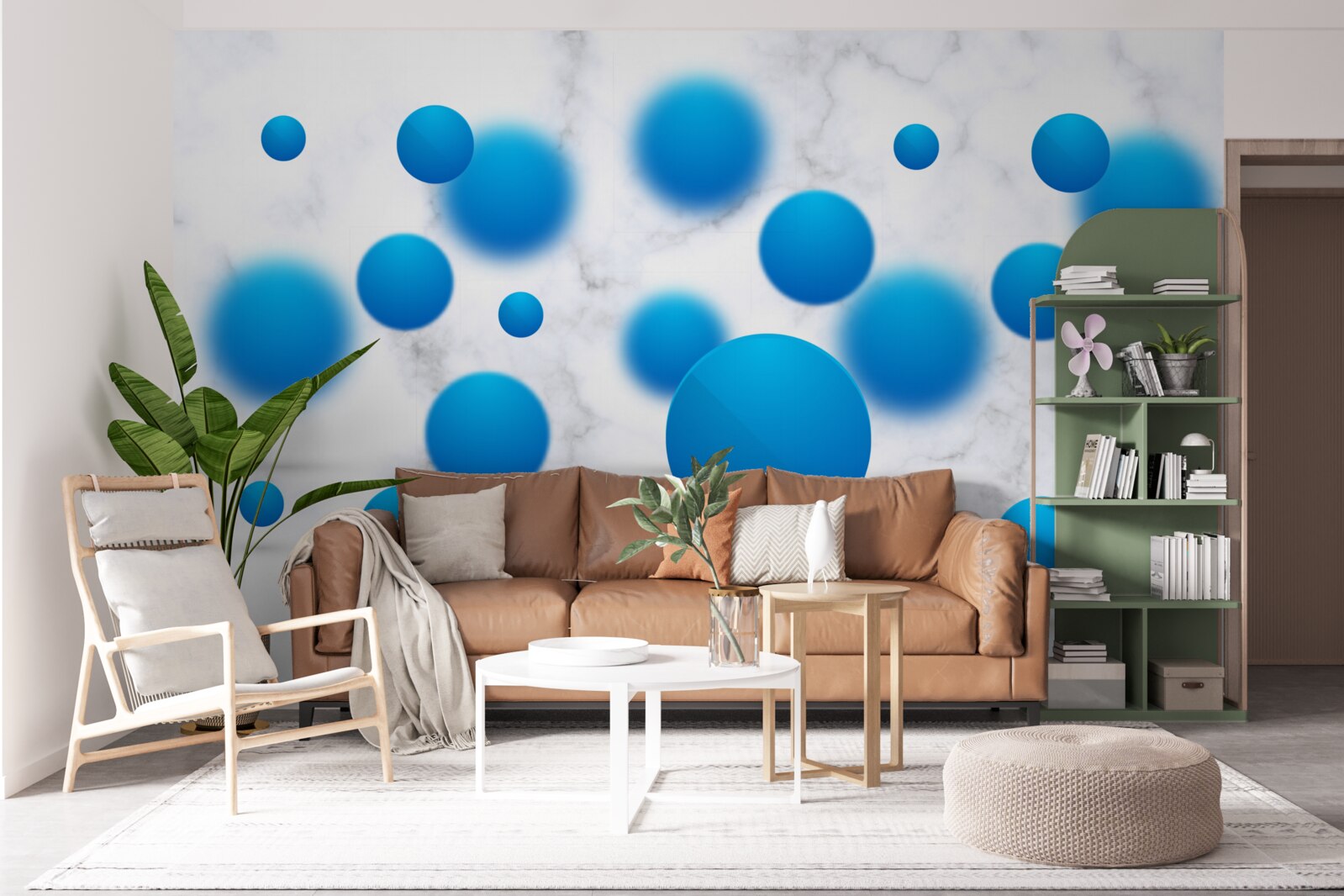 Фотошпалери сині кола, що плавають у повітрі