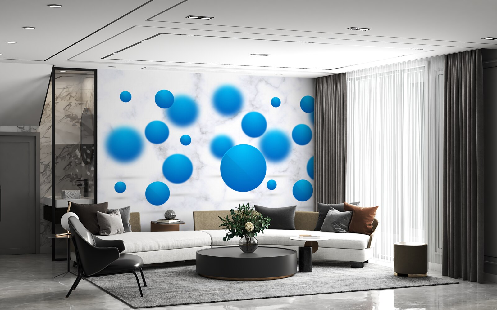 Фотошпалери сині кола, що плавають у повітрі