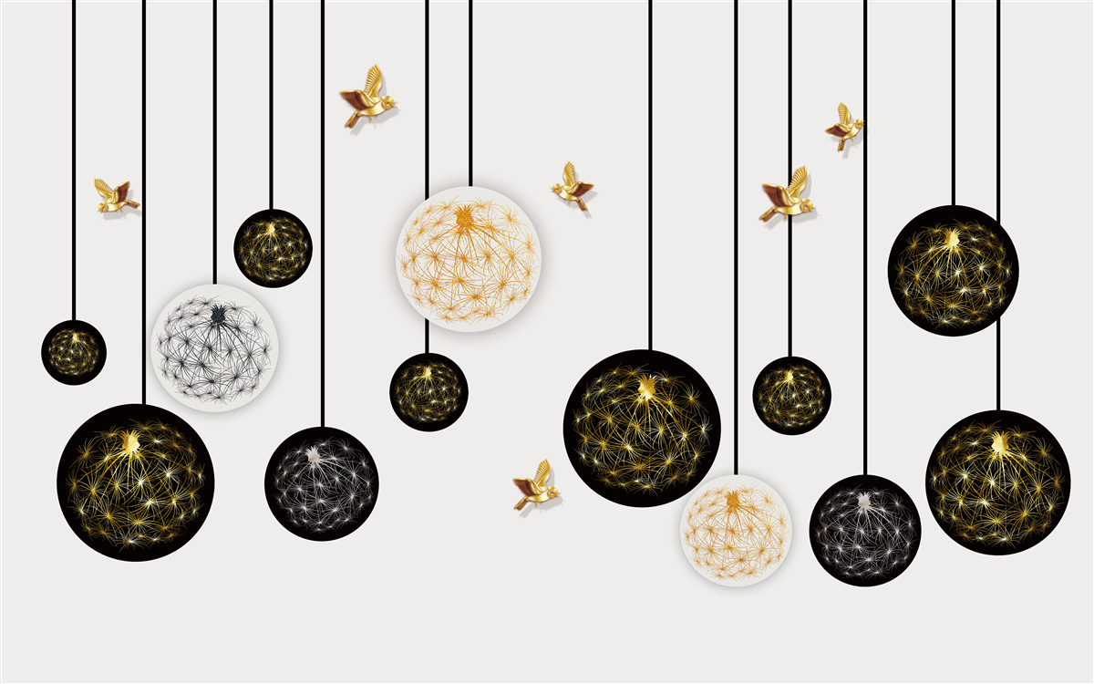 Фотошпалери чорні підвісні кулі на світлому тлі