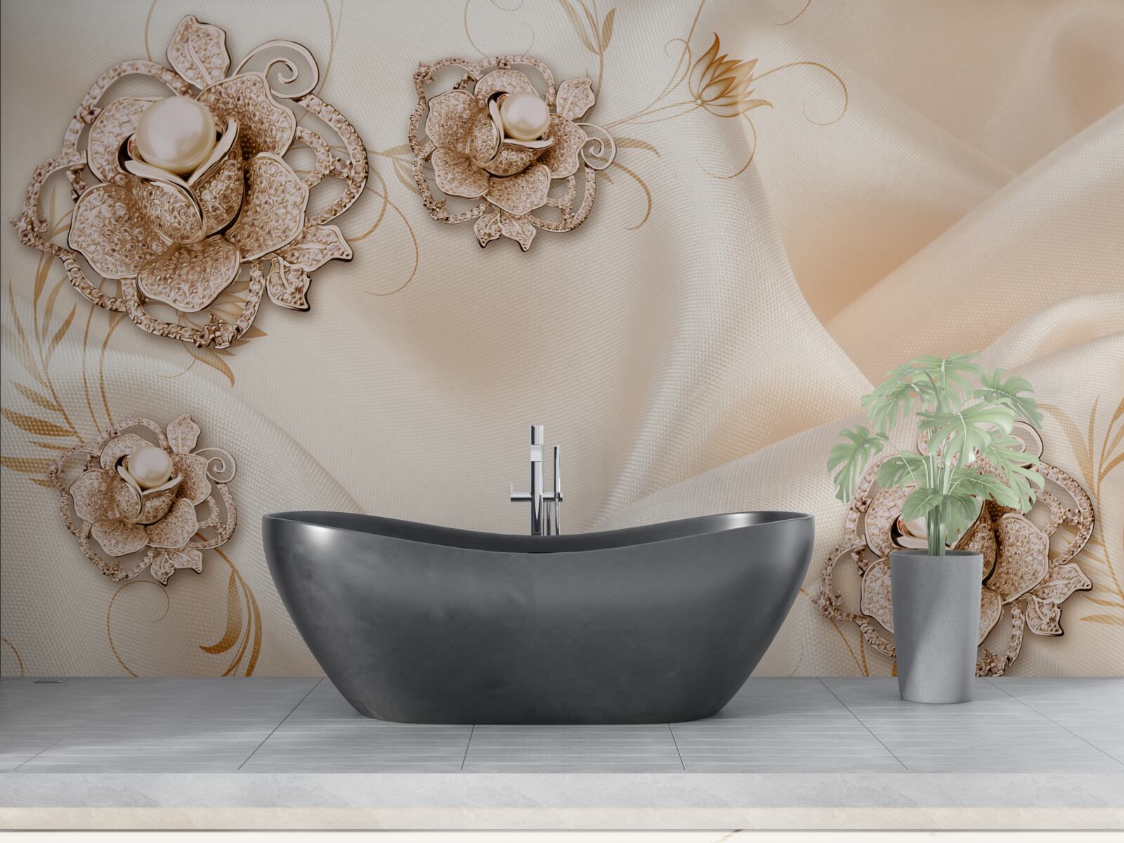 Фотошпалери поєднання ніжного персикового шовку та квітів