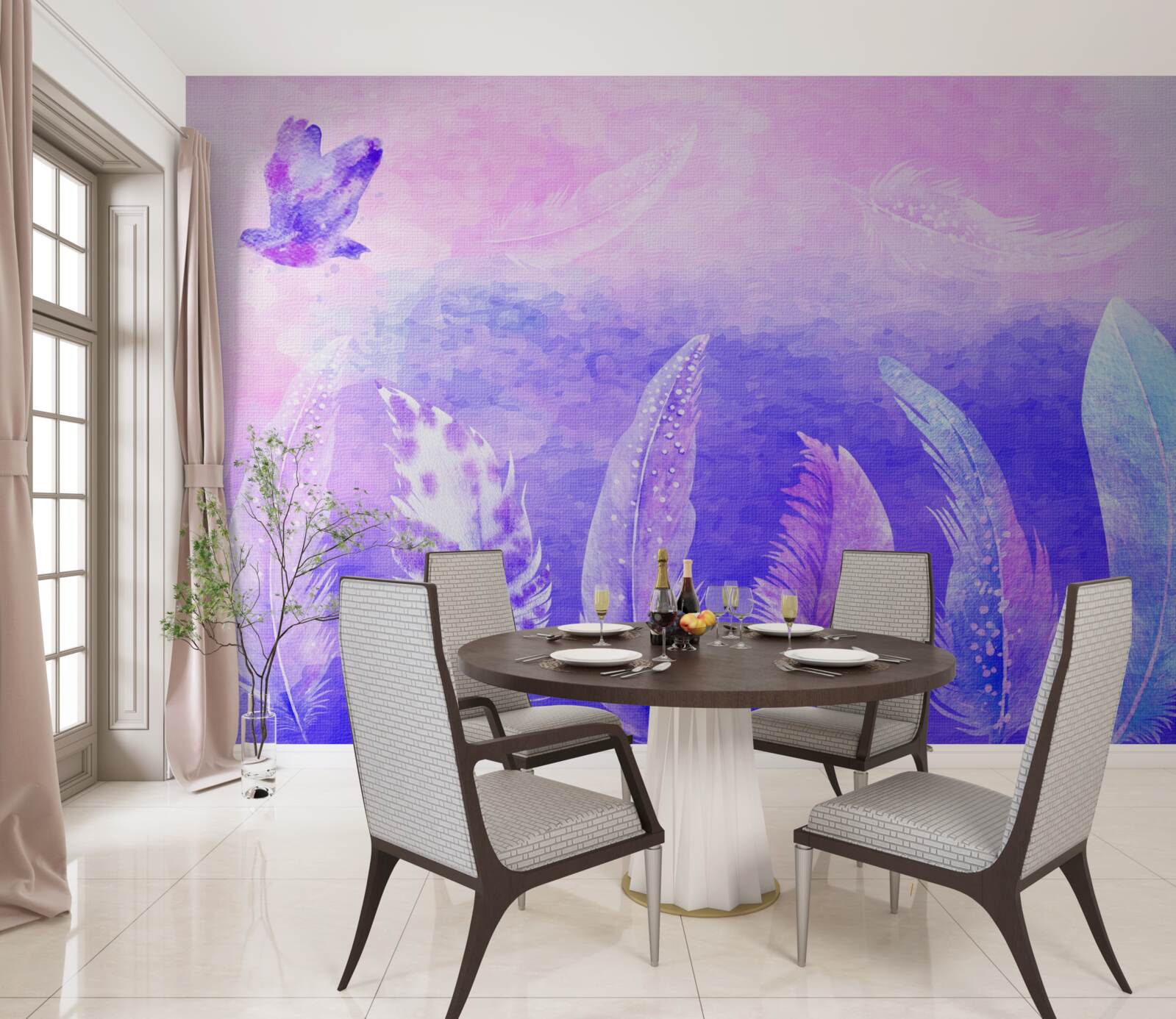 Фотошпалери птах, що летить над пір'ям