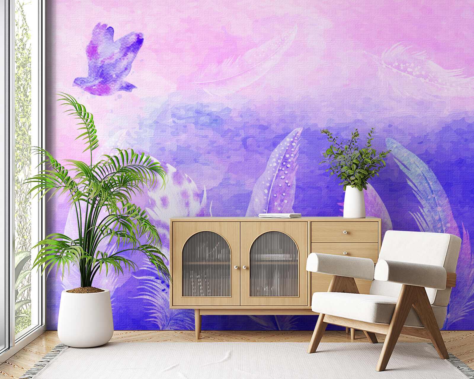 Фотошпалери птах, що летить над пір'ям