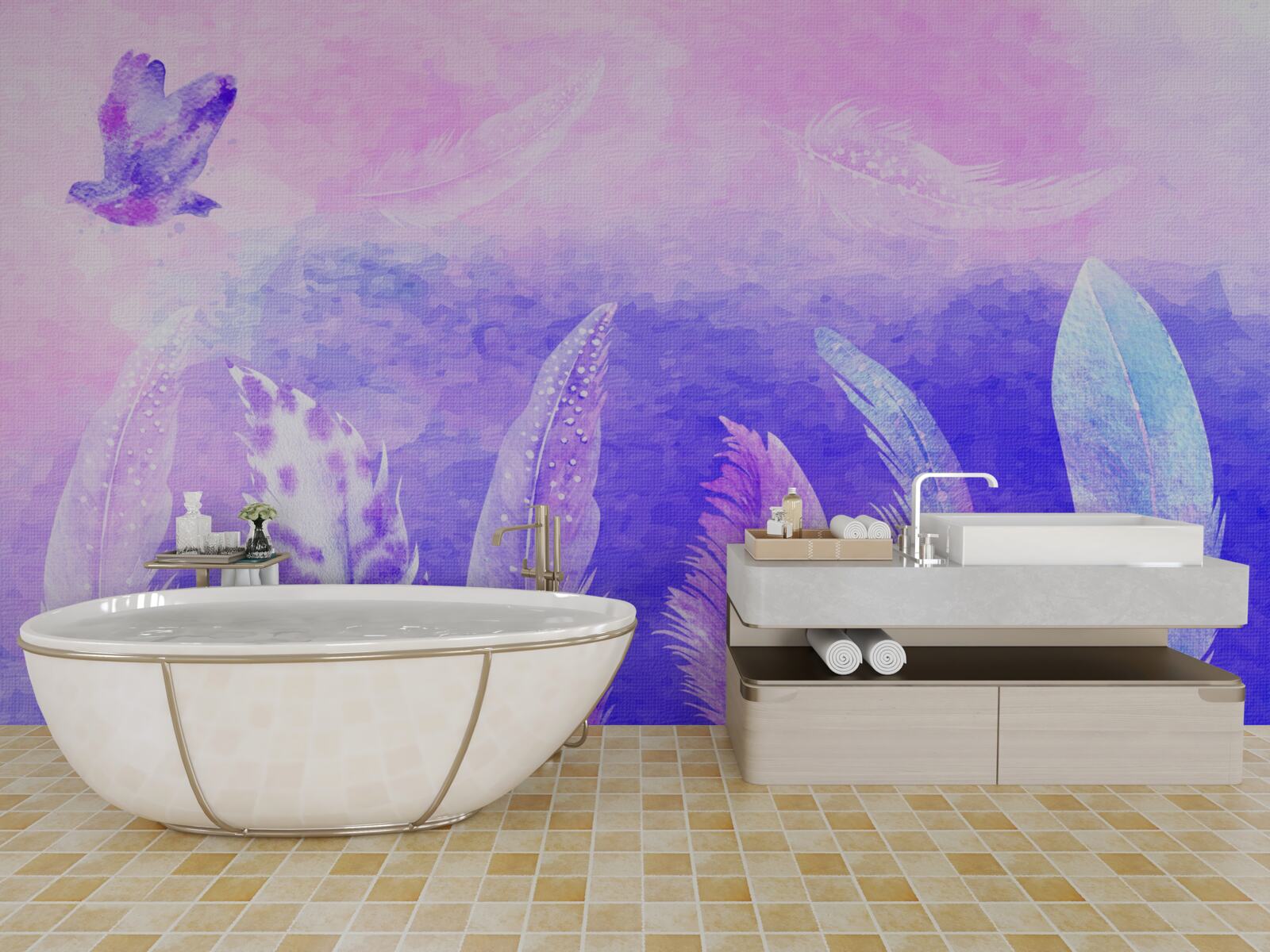 Фотошпалери птах, що летить над пір'ям