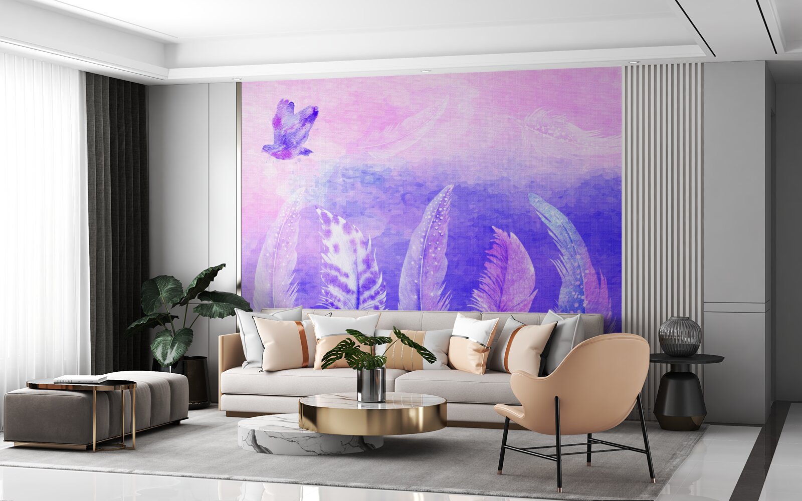 Фотошпалери птах, що летить над пір'ям