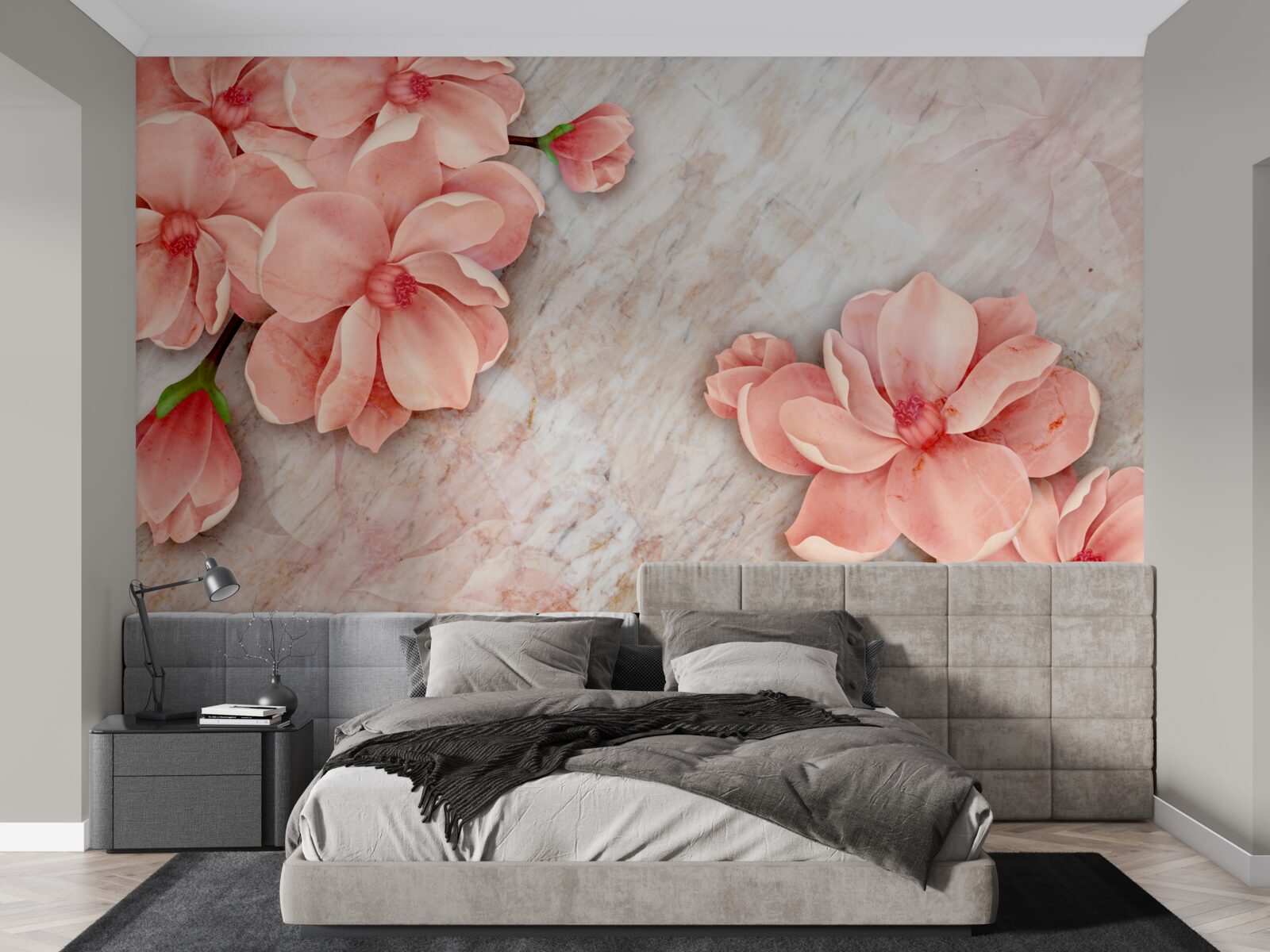 Фотошпалери магнолії з рожевими квітами