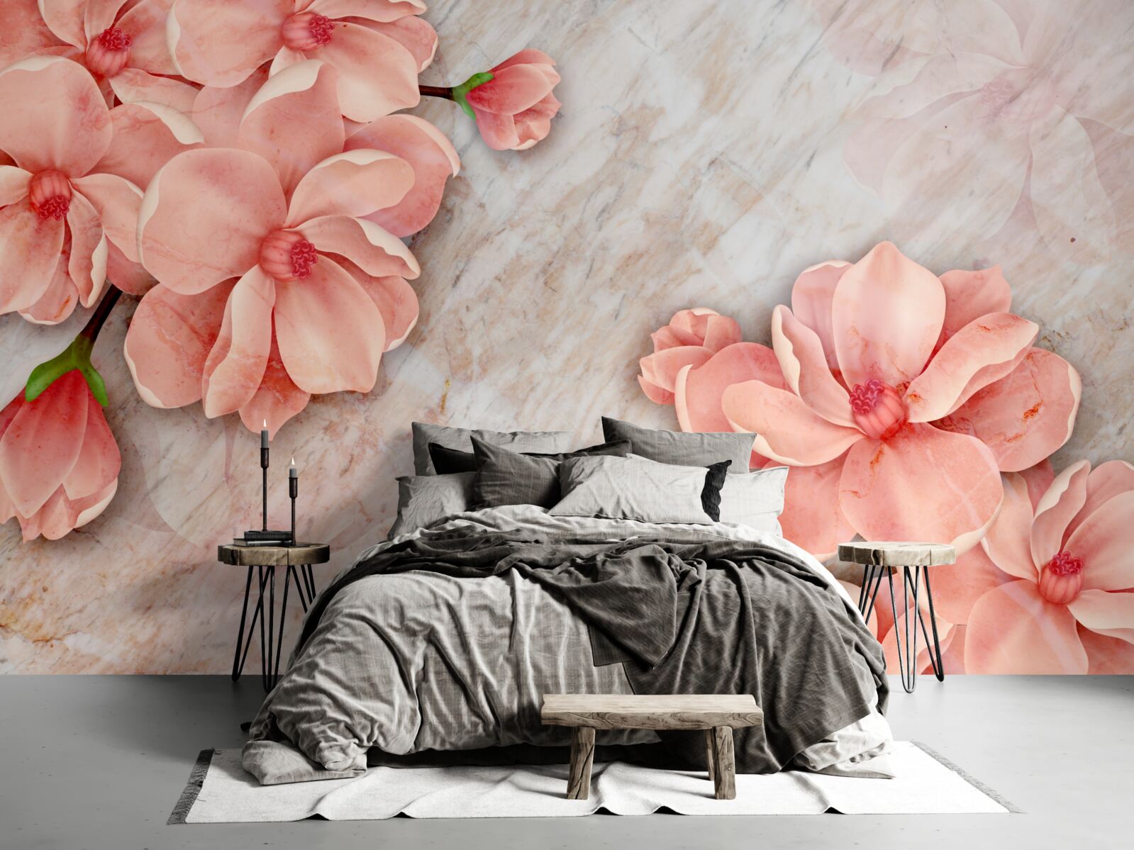 Фотошпалери магнолії з рожевими квітами