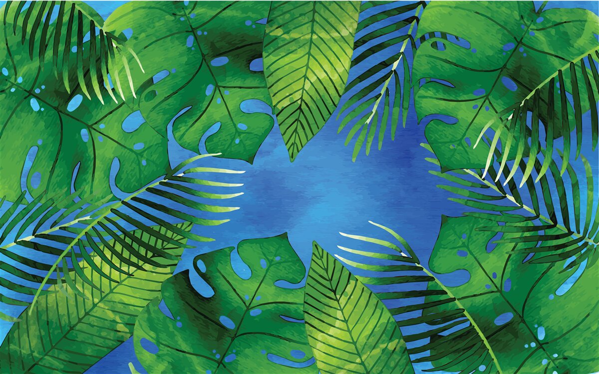 Фотошпалери тропічне листя відкривається до блакитного неба