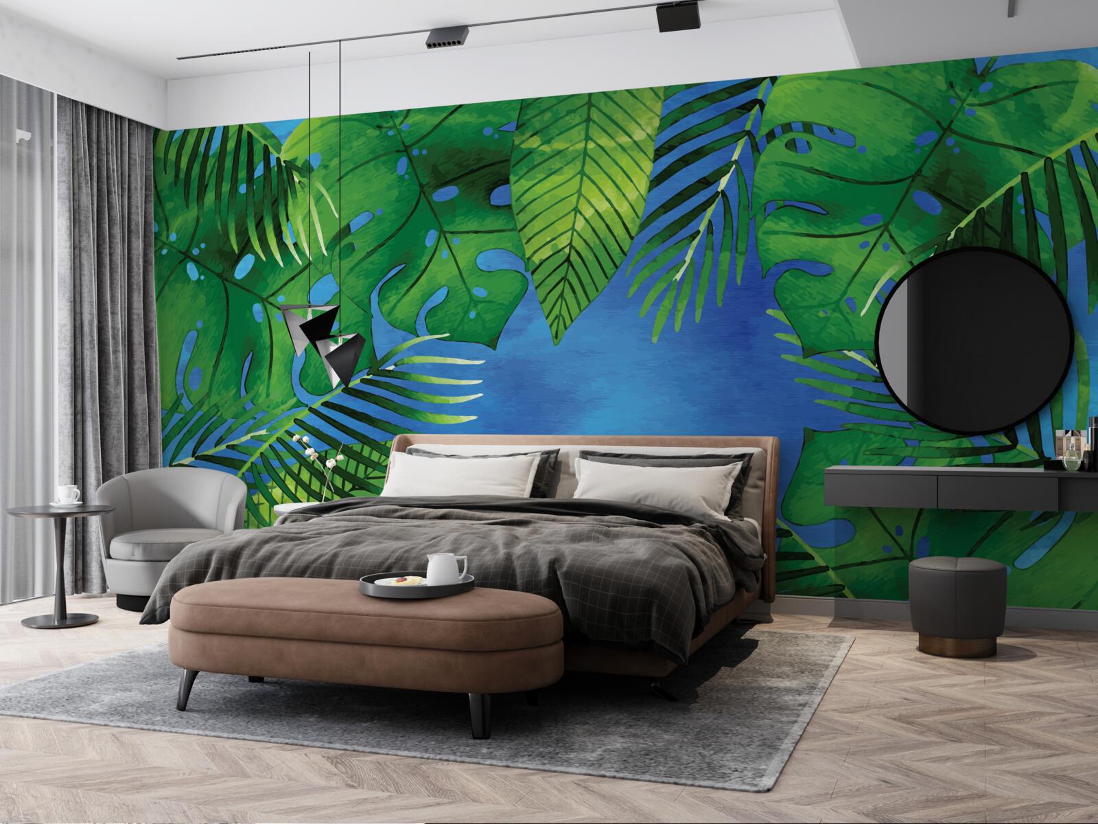 Фотошпалери тропічне листя відкривається до блакитного неба