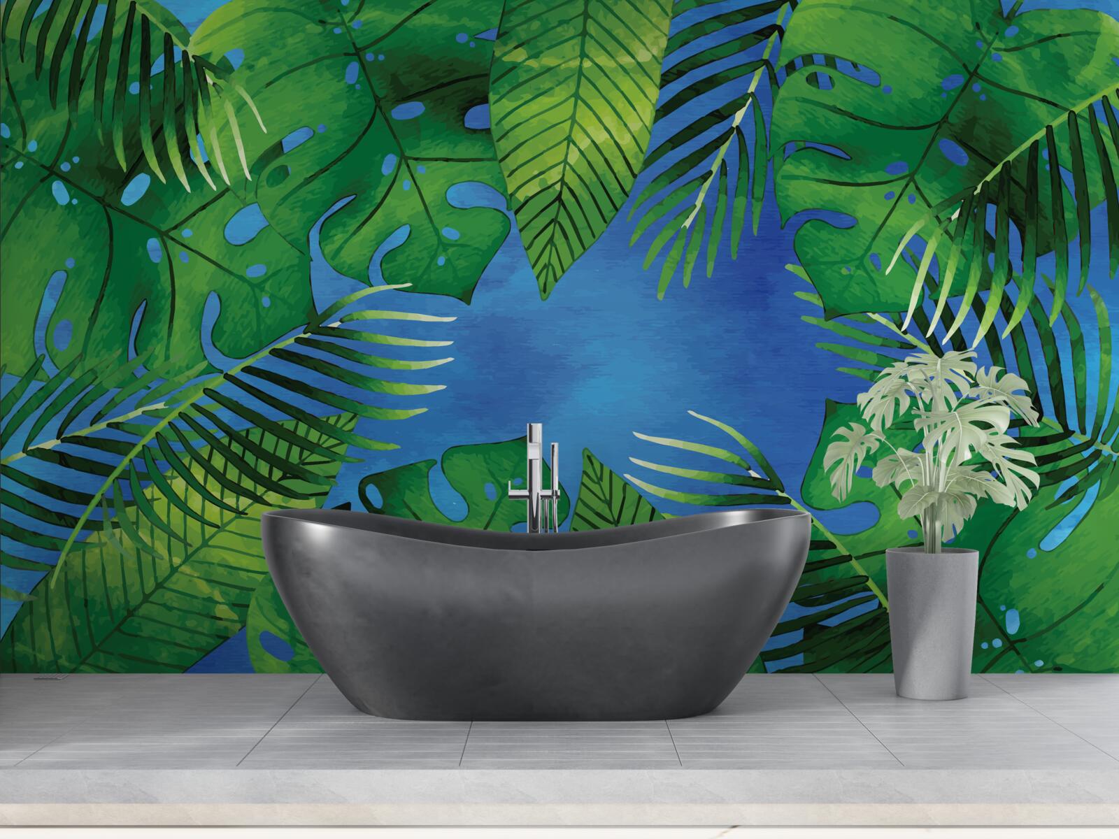 Фотошпалери тропічне листя відкривається до блакитного неба