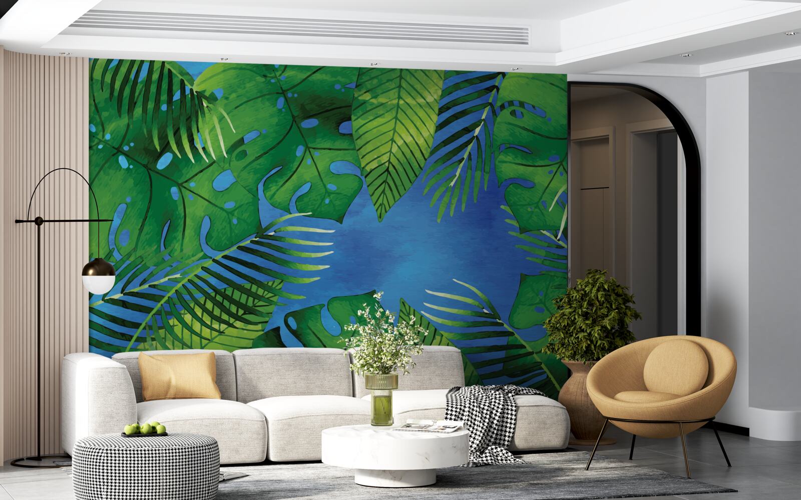 Фотошпалери тропічне листя відкривається до блакитного неба