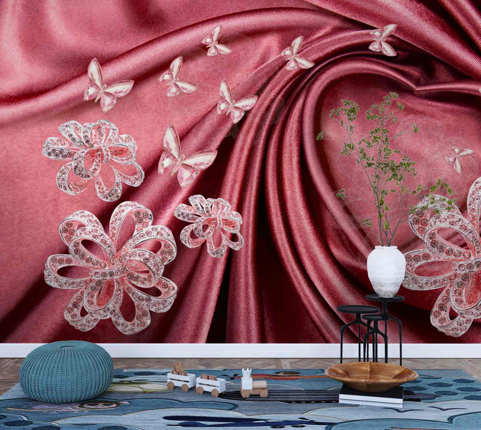 Фотошпалери квіткові прикраси на шовку