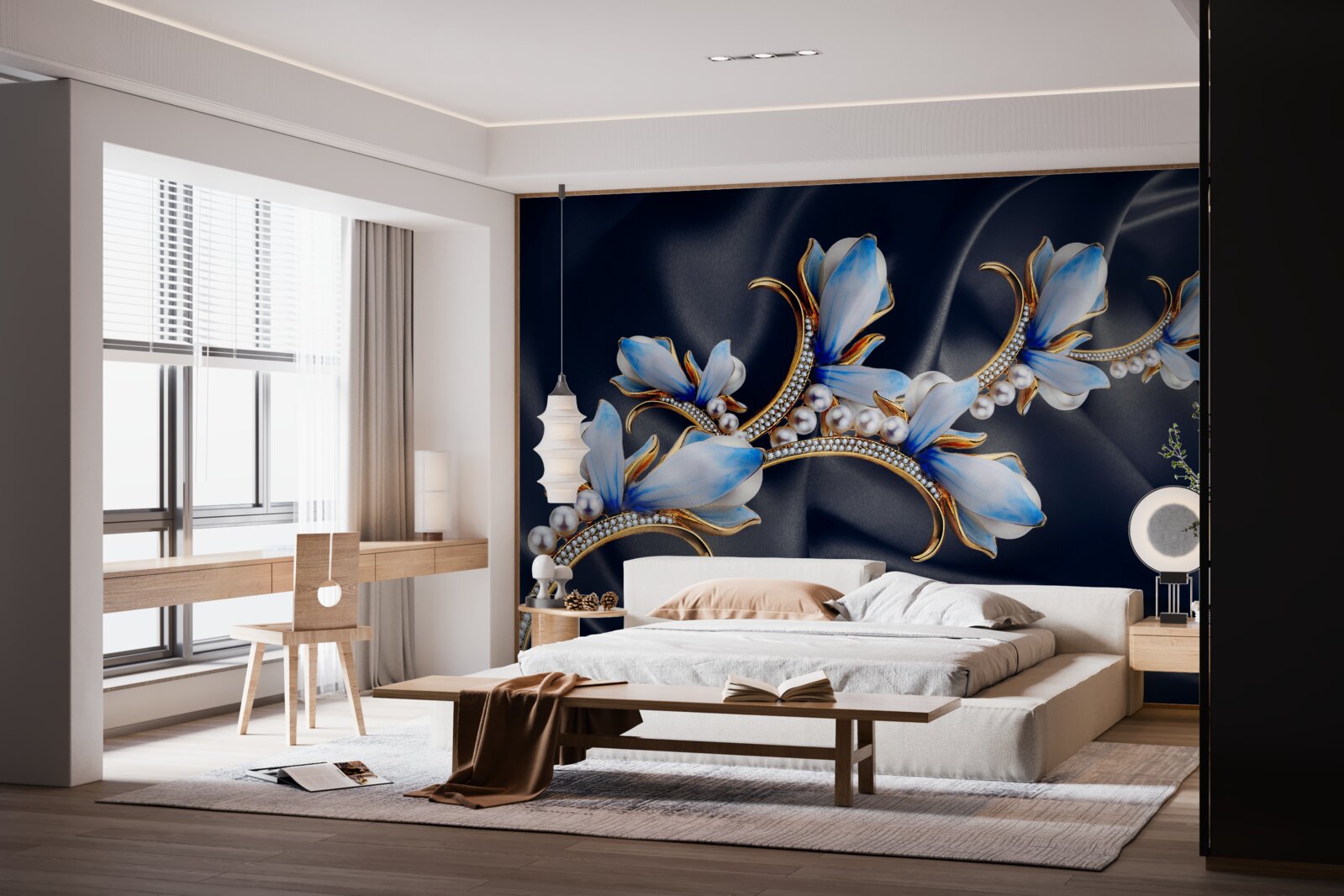 Фотошпалери гілки магнолії, яка ще не розкрила свої блакитні квіти