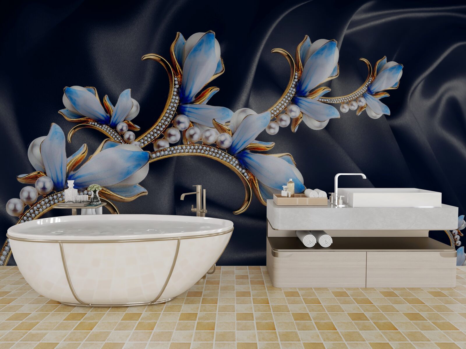 Фотошпалери гілки магнолії, яка ще не розкрила свої блакитні квіти