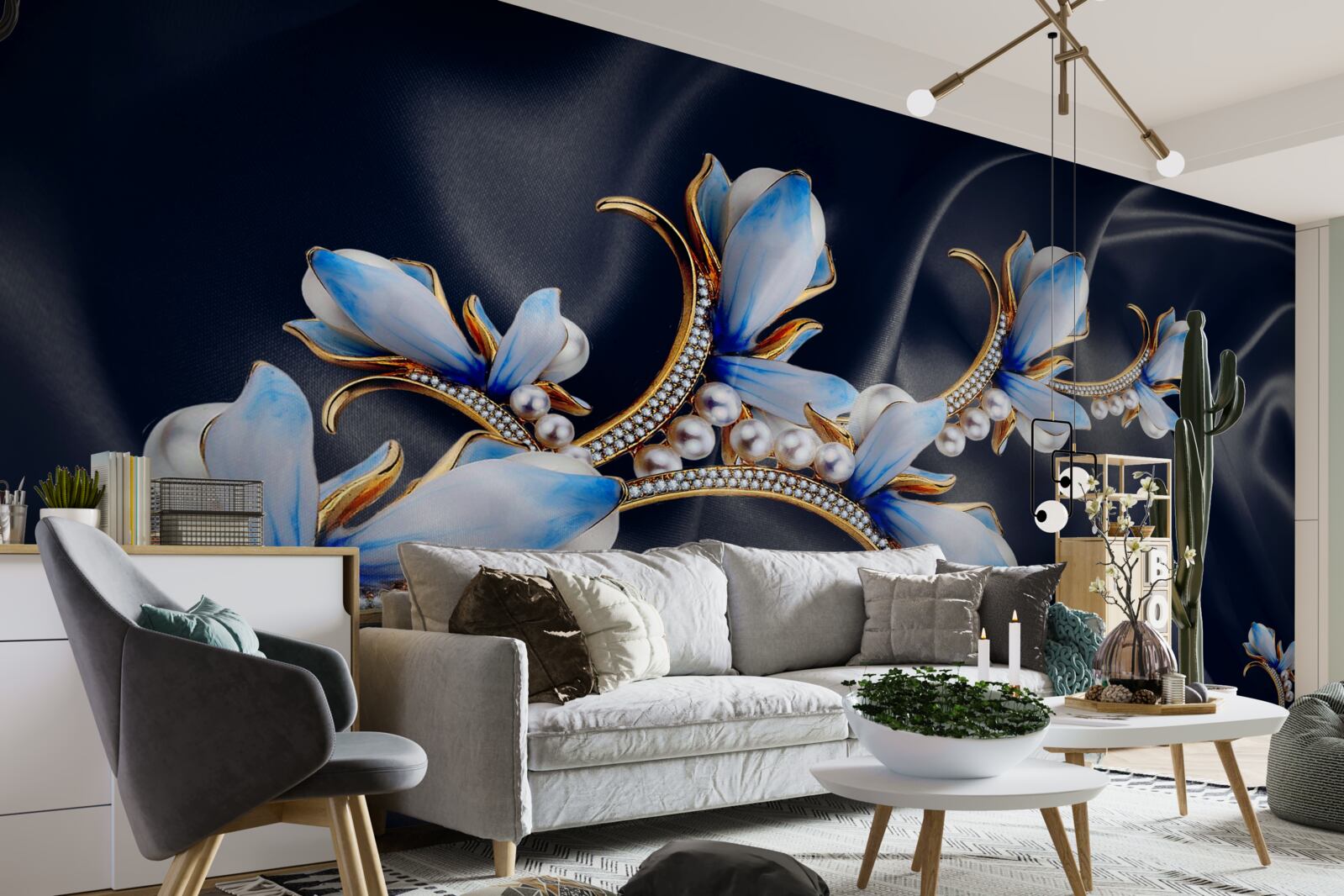 Фотошпалери гілки магнолії, яка ще не розкрила свої блакитні квіти