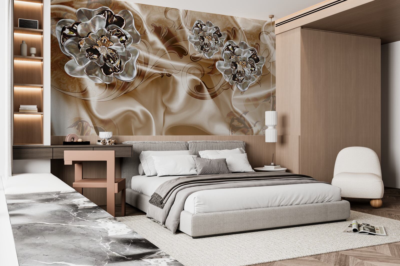 Фотошпалери чаклунська гра зі стразами на персиковому шовку