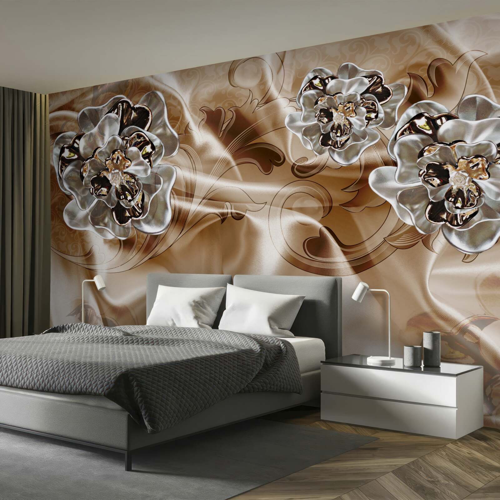 Фотошпалери чаклунська гра зі стразами на персиковому шовку