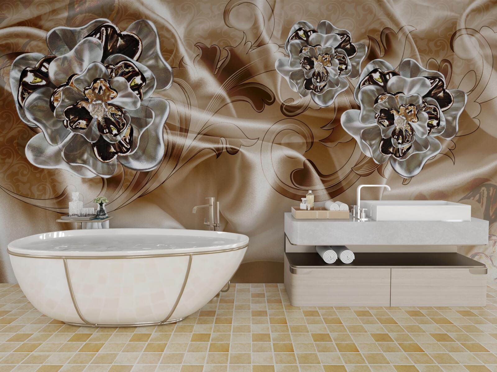 Фотошпалери чаклунська гра зі стразами на персиковому шовку