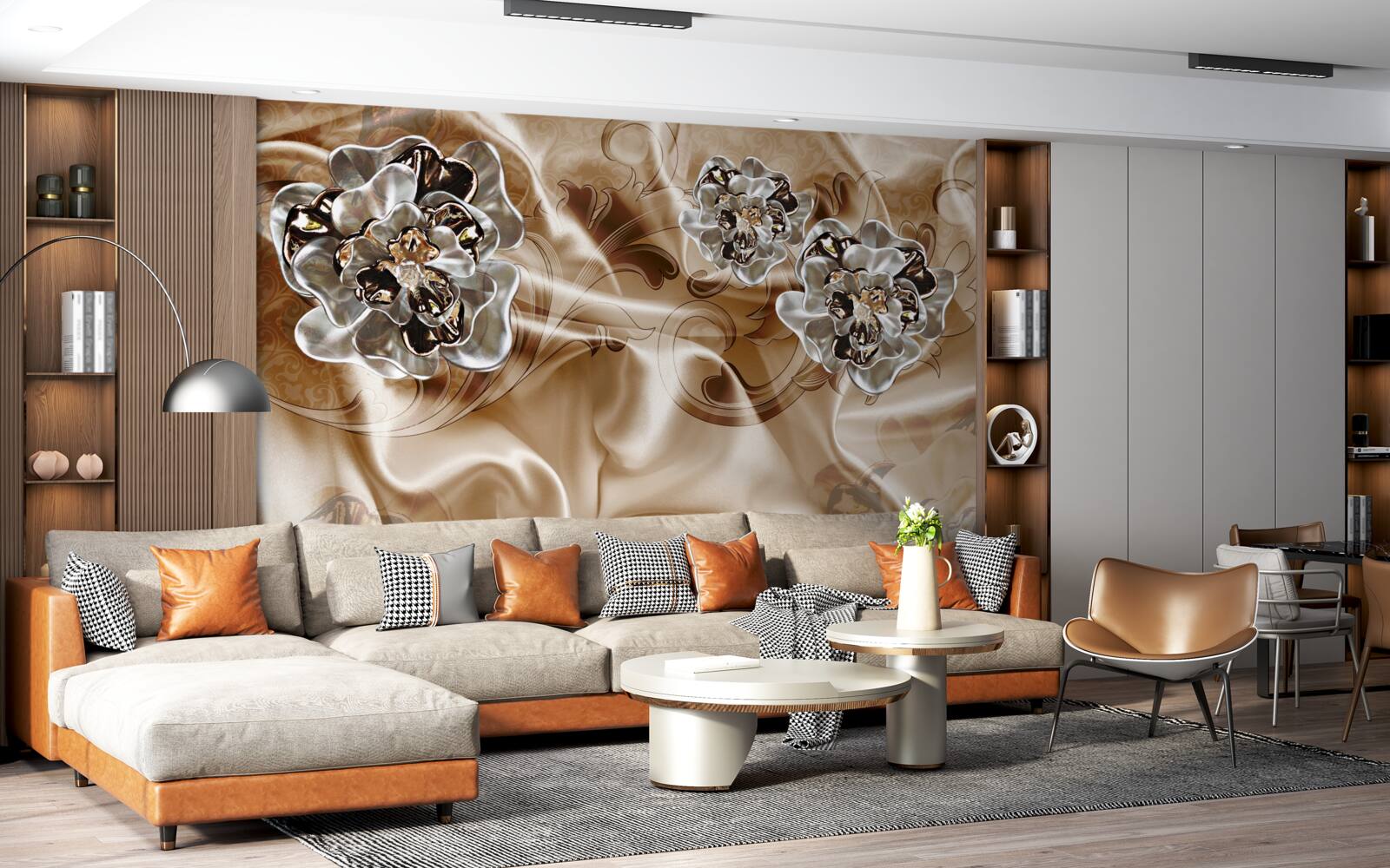 Фотошпалери чаклунська гра зі стразами на персиковому шовку