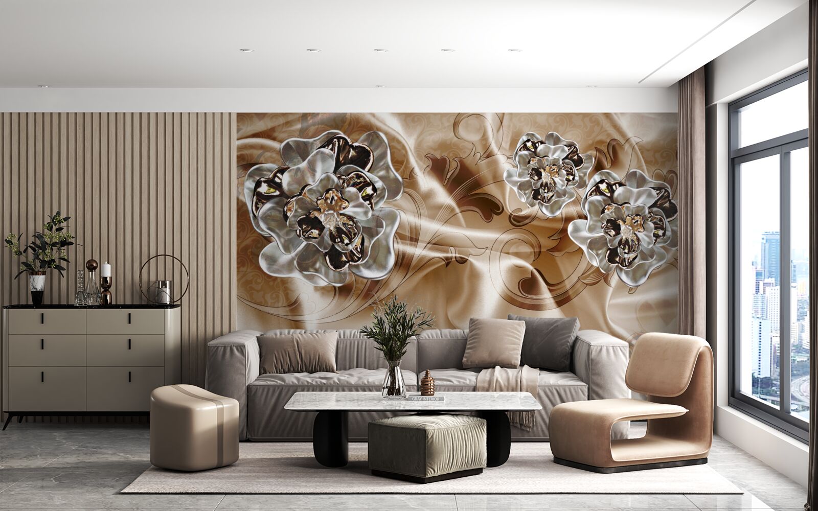 Фотошпалери чаклунська гра зі стразами на персиковому шовку