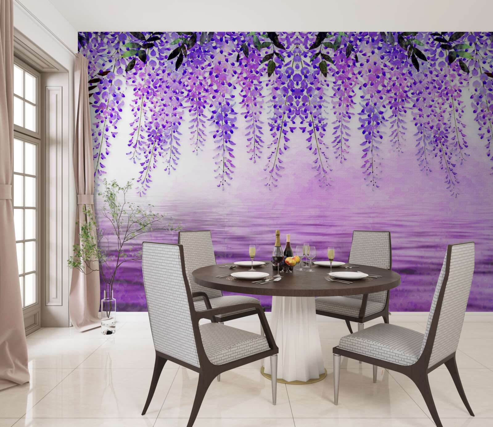 Фотошпалери гліцинія з фіолетовим відтінком на тлі того ж кольору