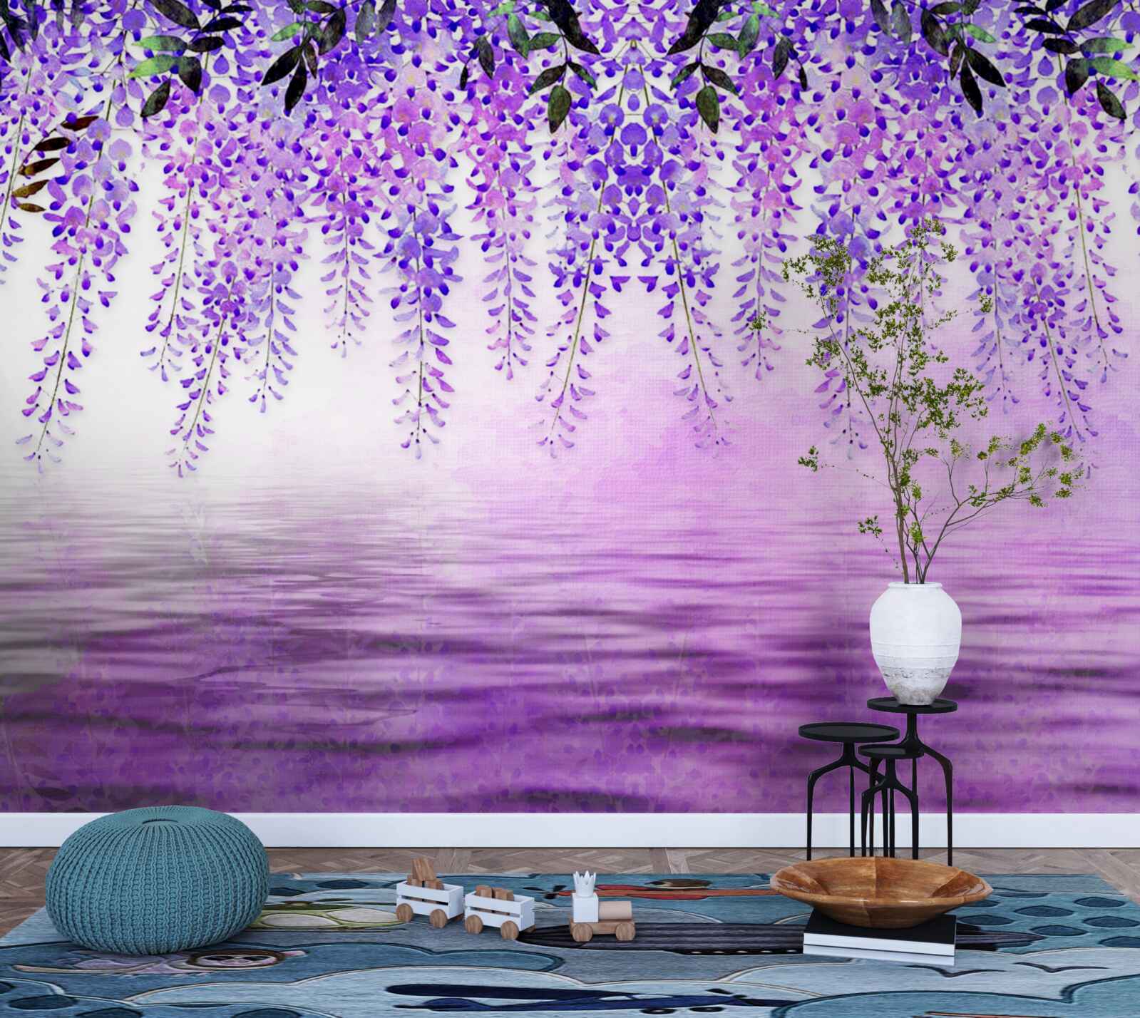 Фотошпалери гліцинія з фіолетовим відтінком на тлі того ж кольору