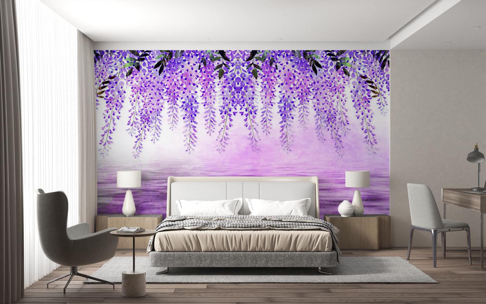 Фотошпалери гліцинія з фіолетовим відтінком на тлі того ж кольору
