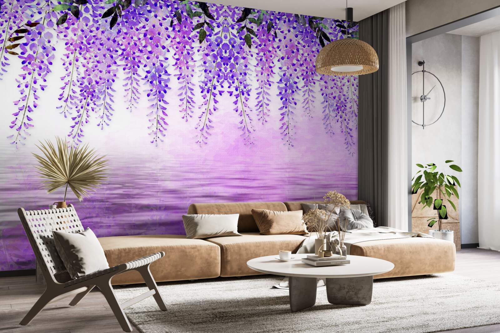 Фотошпалери гліцинія з фіолетовим відтінком на тлі того ж кольору