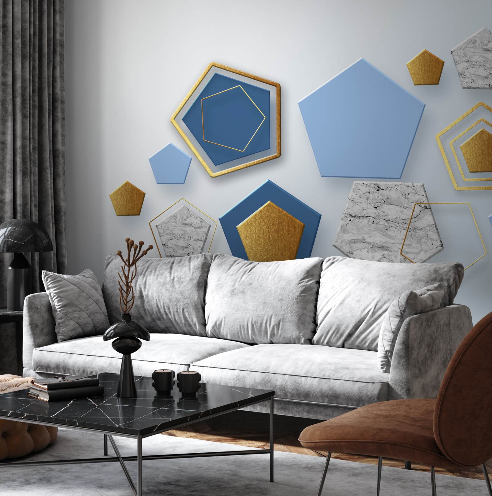 Фотошпалери шестикутники в різних колірних відтінках