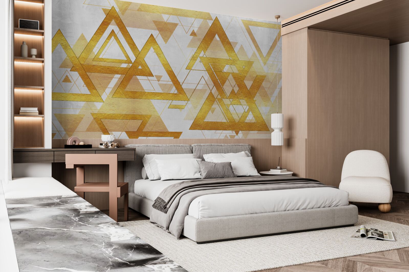 Фотошпалери маса золотих трикутників