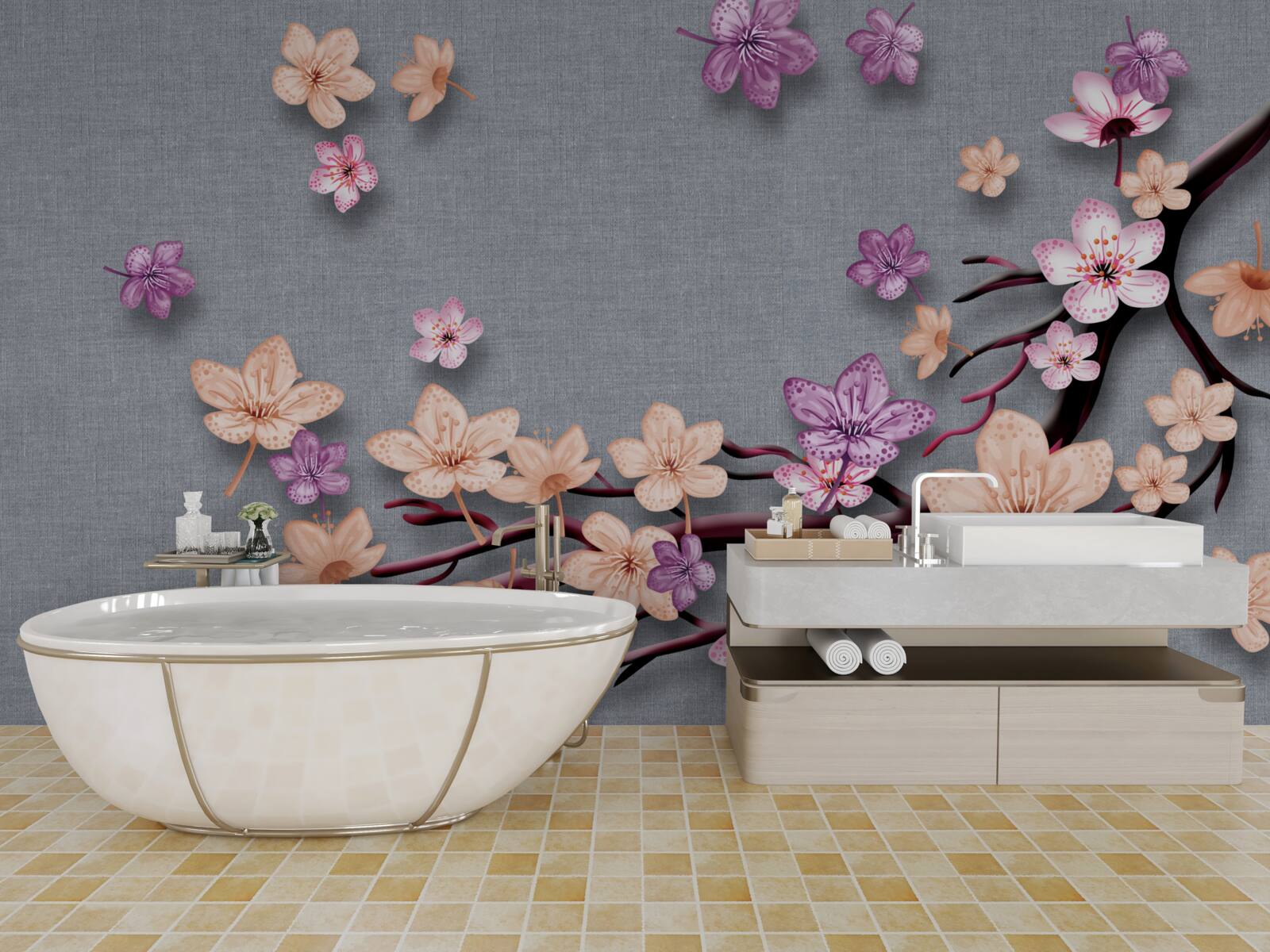 Фотошпалери гілка прикрашена дрібними квітами