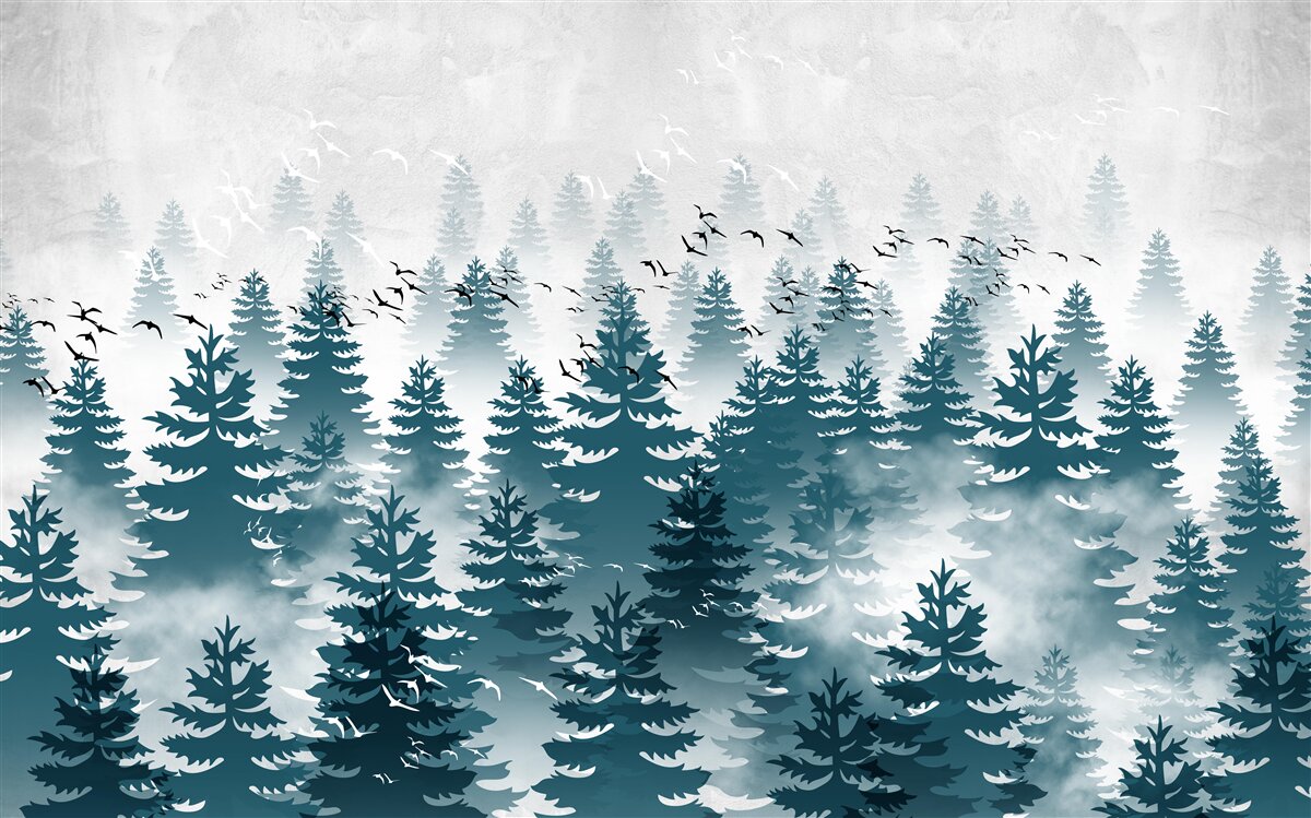 Фотошпалери туманна пелена огорнула хвойний гай