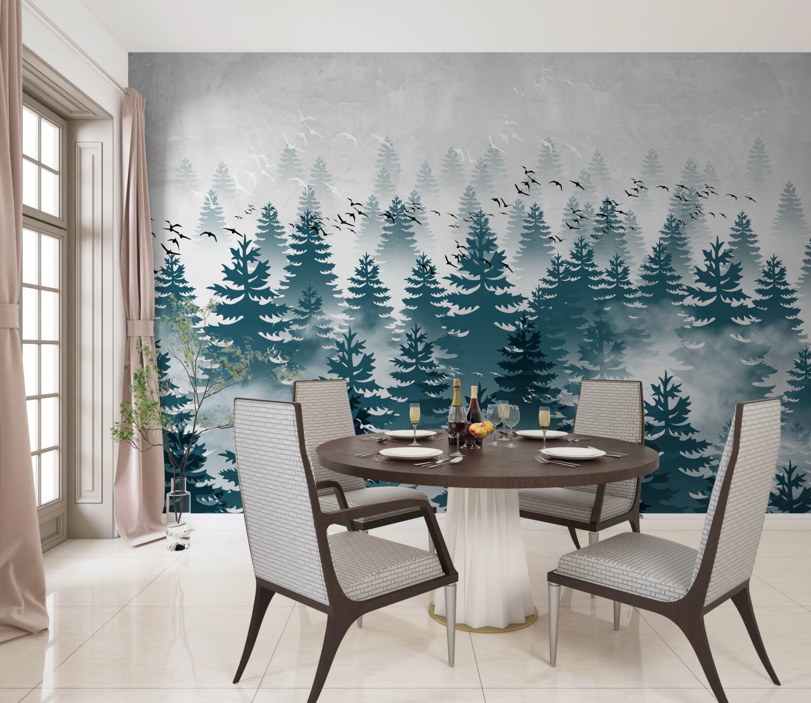 Фотошпалери туманна пелена огорнула хвойний гай