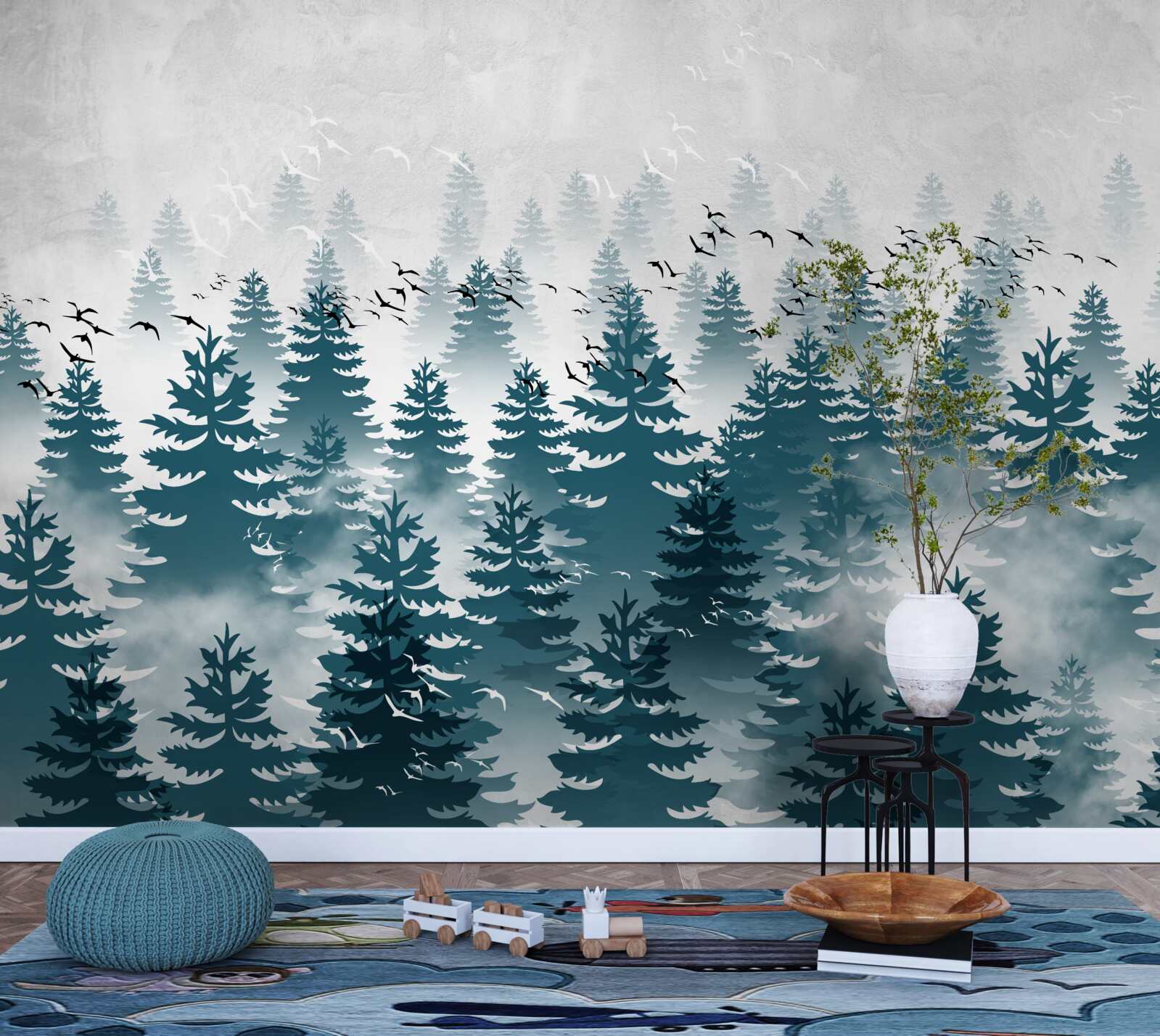 Фотошпалери туманна пелена огорнула хвойний гай