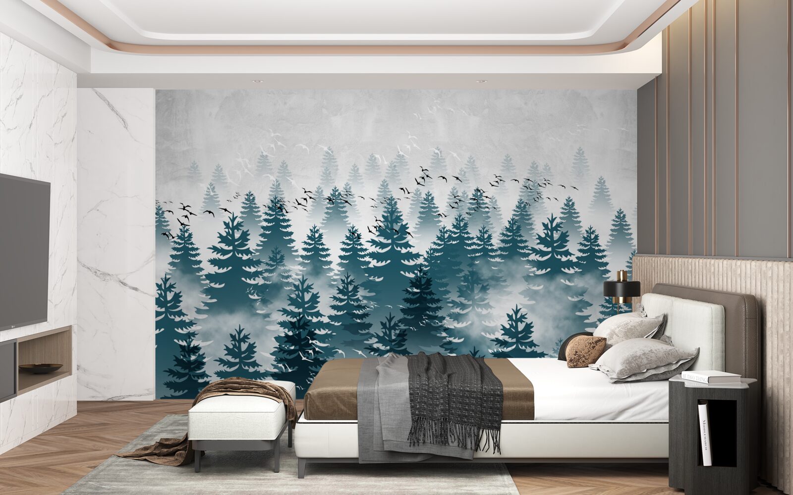 Фотошпалери туманна пелена огорнула хвойний гай