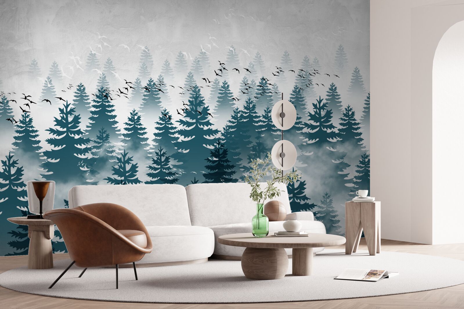 Фотошпалери туманна пелена огорнула хвойний гай