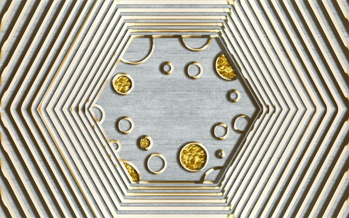 Фотошпалери сріблястий шестикутник із золотистим відтінком