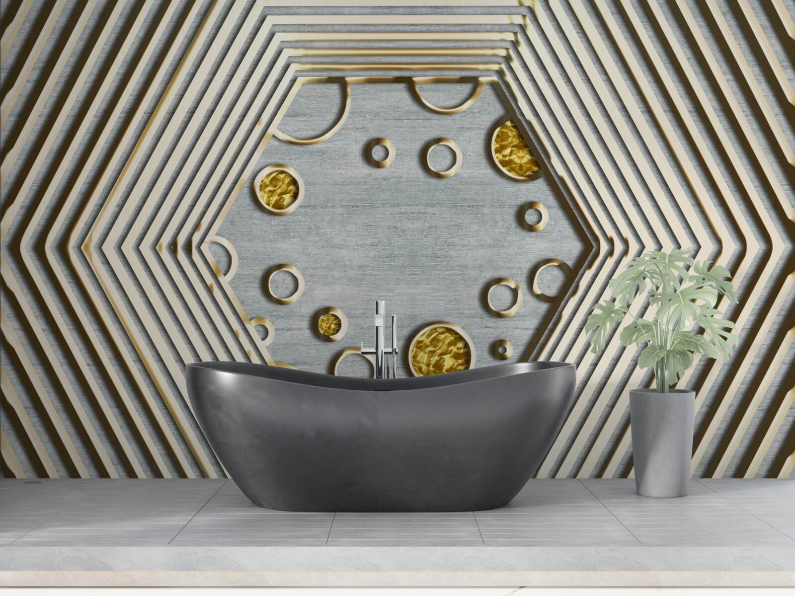 Фотошпалери сріблястий шестикутник із золотистим відтінком