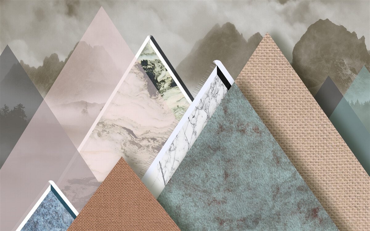 Фотошпалери трикутники різного розміру із зображенням кольорових гір