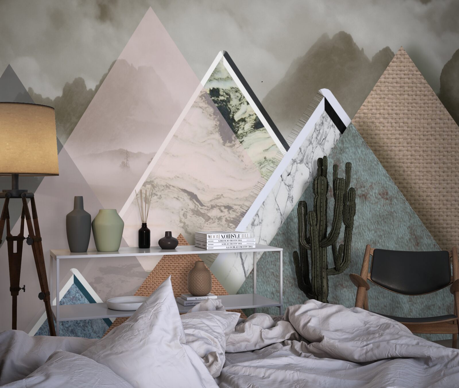 Фотошпалери трикутники різного розміру із зображенням кольорових гір