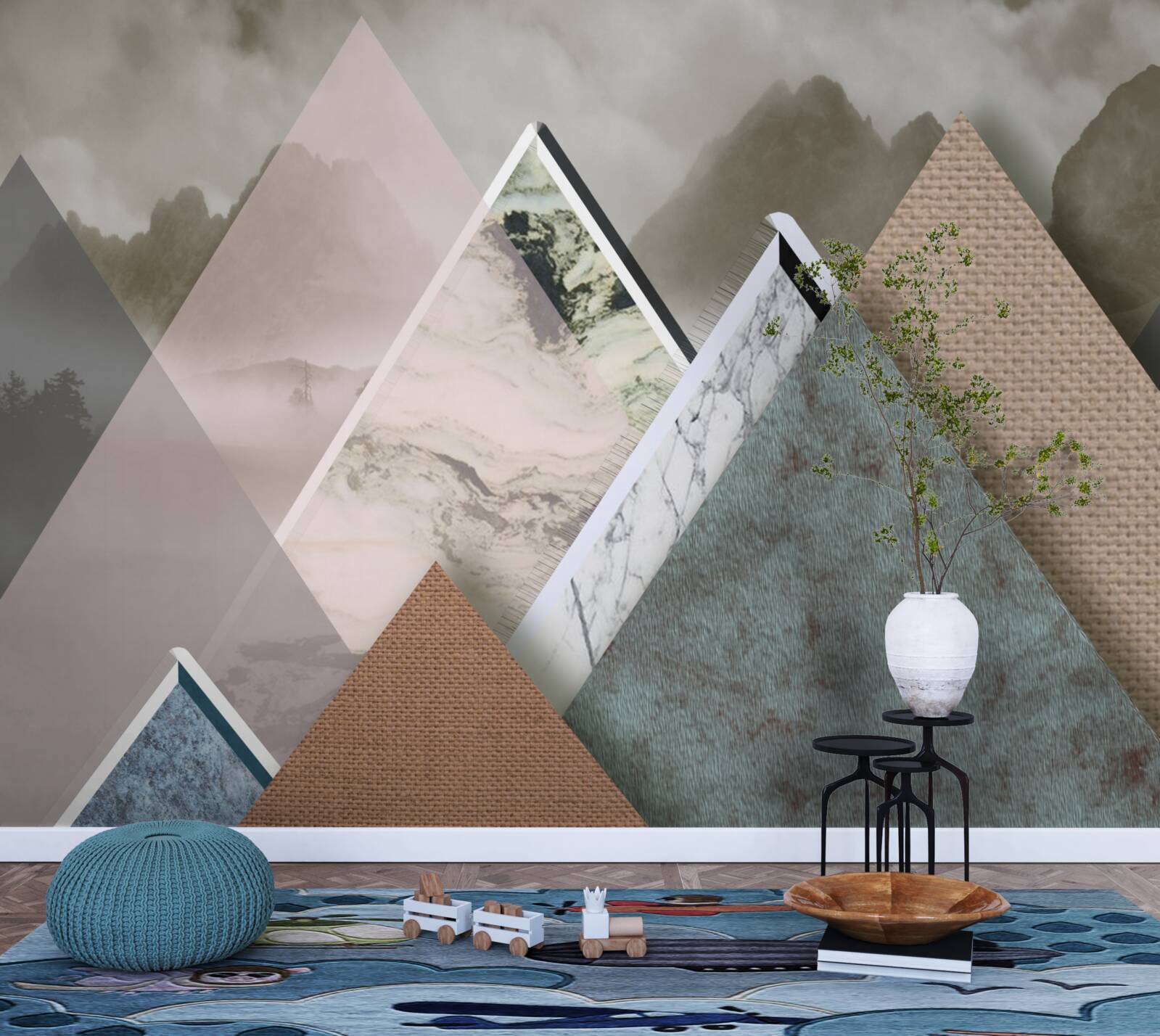 Фотошпалери трикутники різного розміру із зображенням кольорових гір