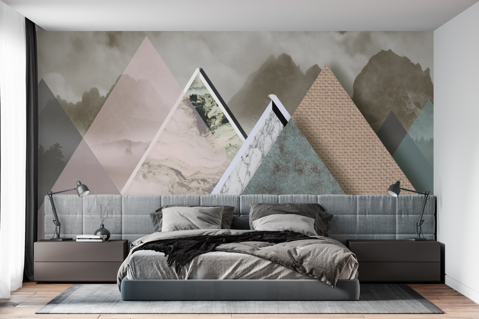 Фотошпалери трикутники різного розміру із зображенням кольорових гір