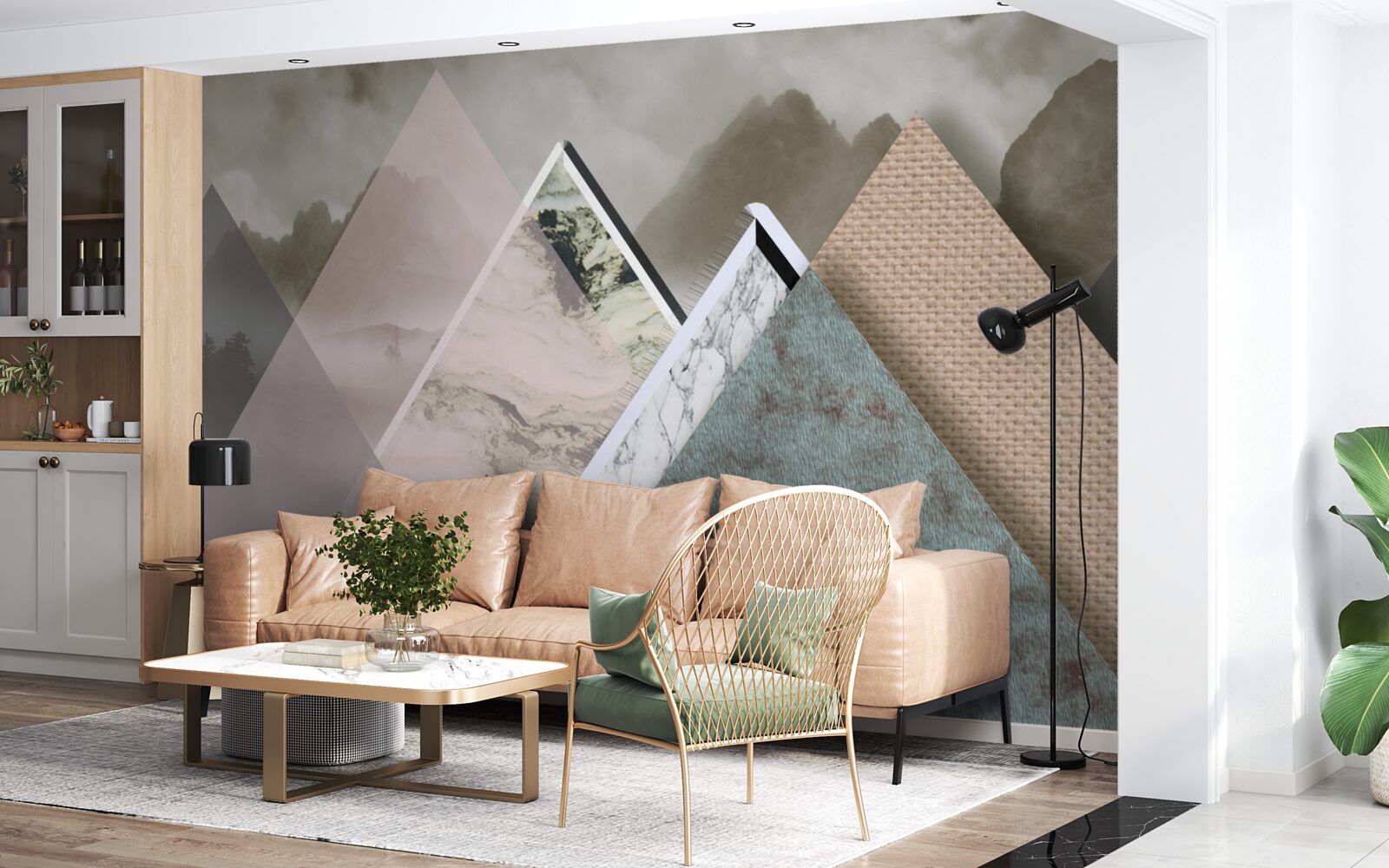 Фотошпалери трикутники різного розміру із зображенням кольорових гір