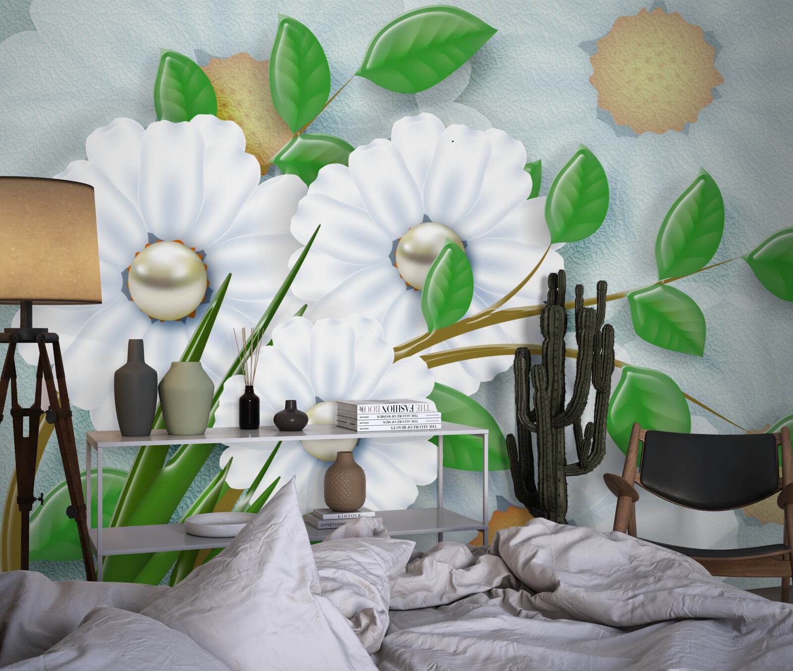 Фотошпалери Білосніжні ромашки з перловими серцями