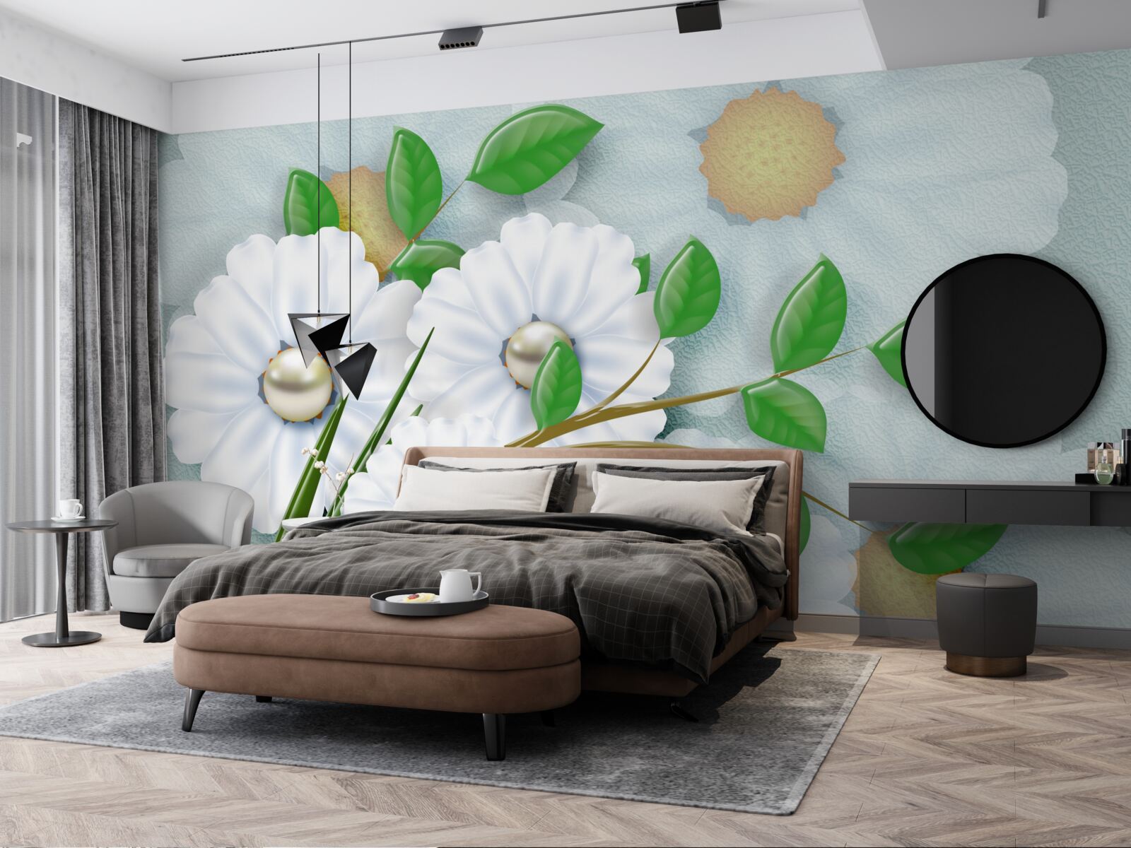 Фотошпалери Білосніжні ромашки з перловими серцями