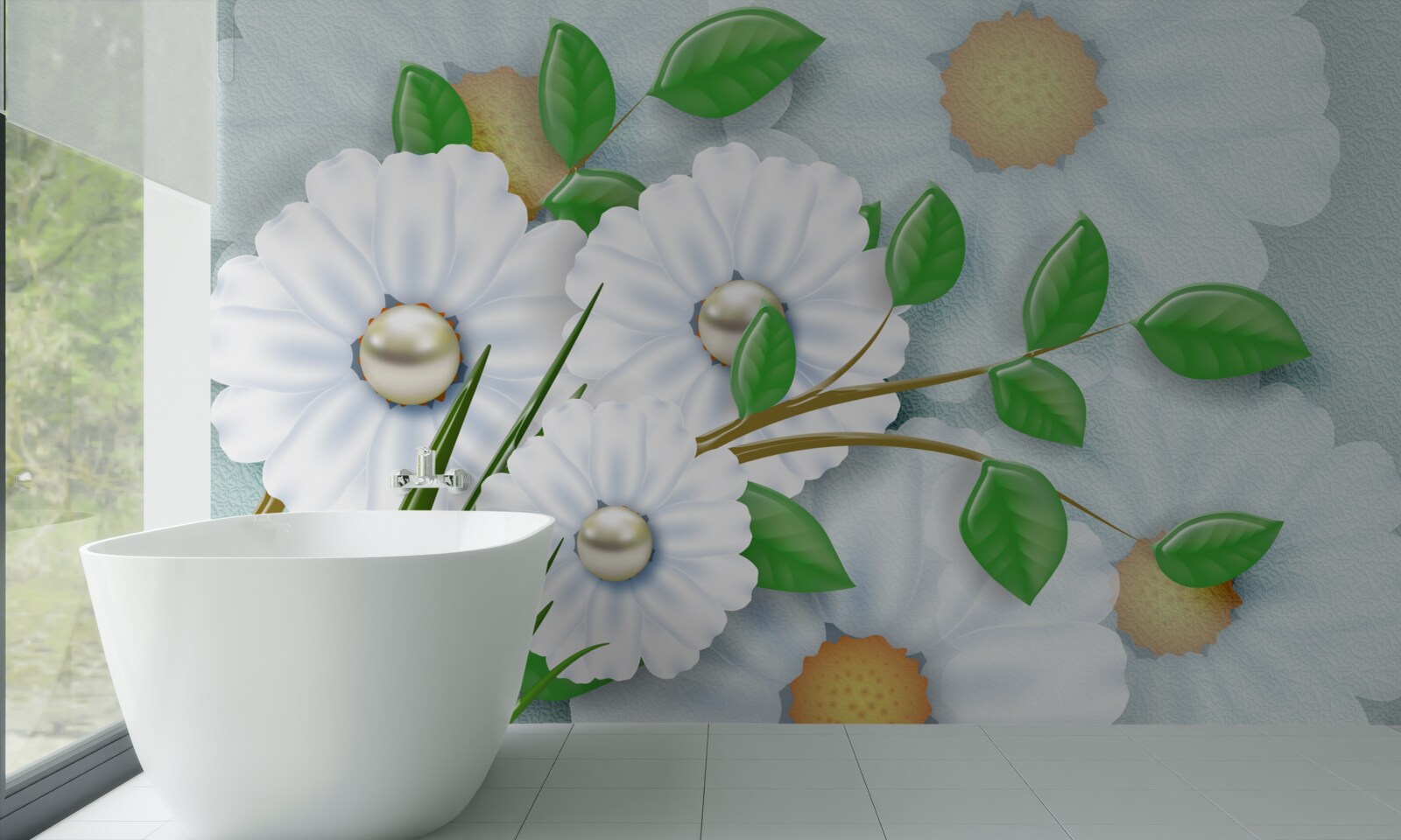 Фотошпалери Білосніжні ромашки з перловими серцями