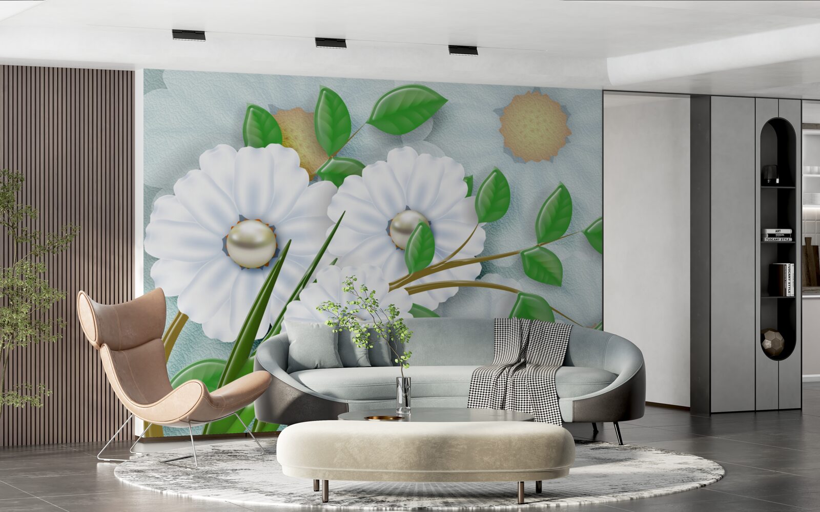 Фотошпалери Білосніжні ромашки з перловими серцями